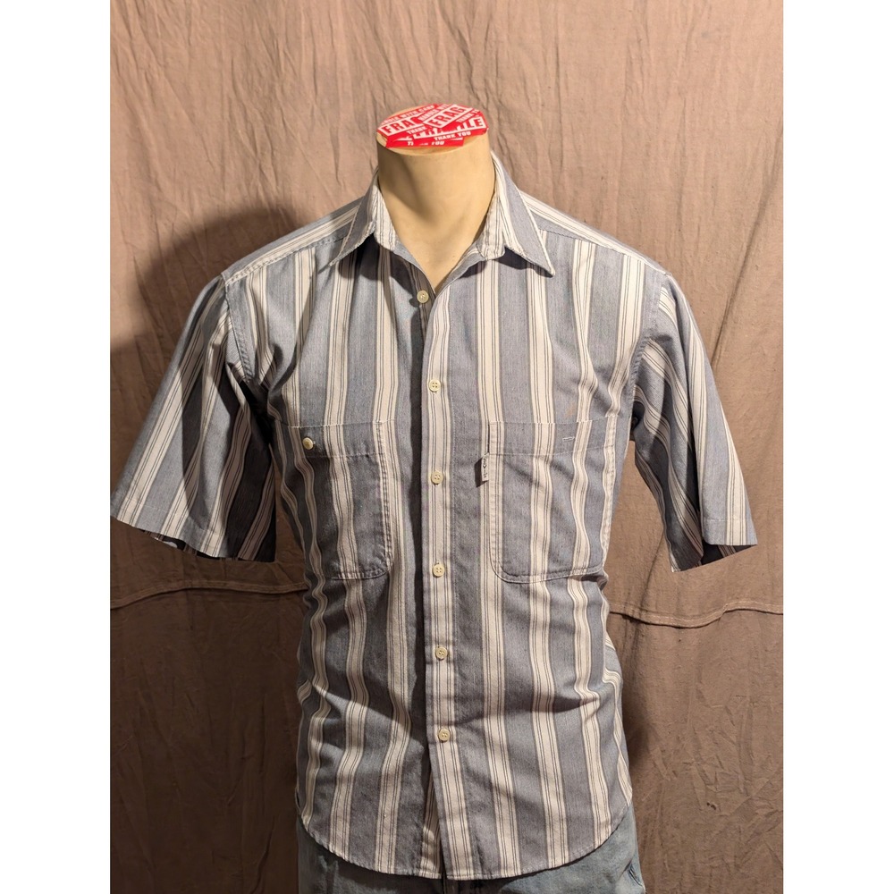Levis Silver Tab Button Down Shirt Mens Medium Blue Stripe Good Vintage 90s